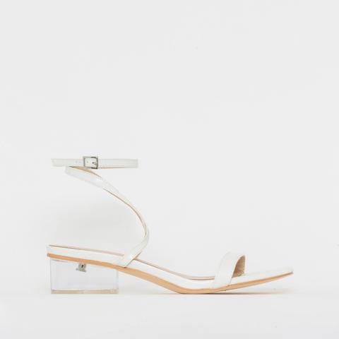 Kia White Patent Croc Print Clear Low Block Heels