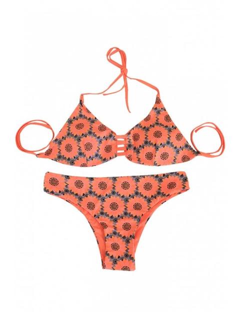 Girasol De Impresión Cabestro Naranja Reversible Set Bikini