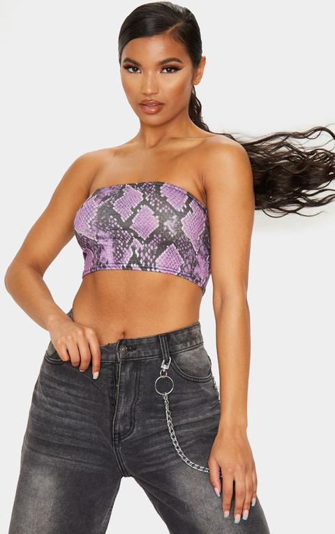 Purple Snake Print Bandeau Crop Top