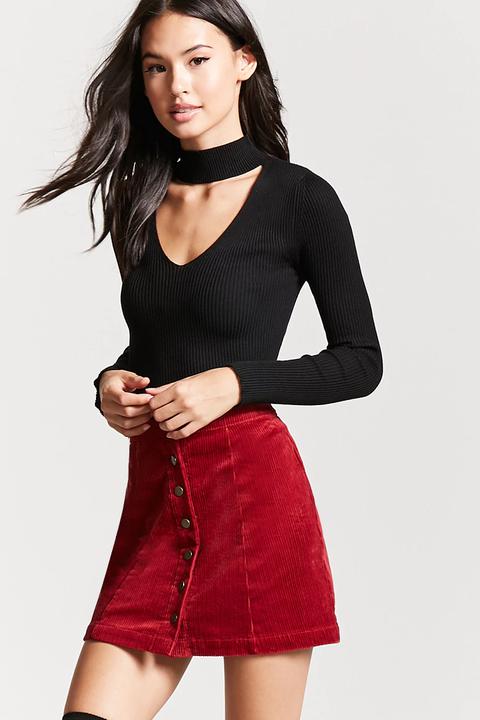 Button-down Corduroy Skirt