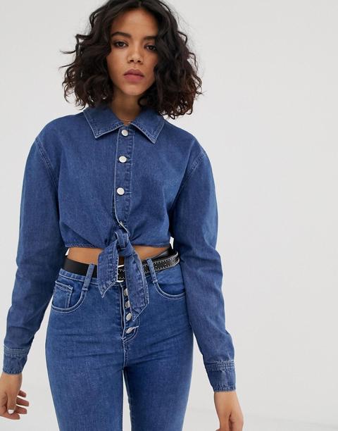 Fae Tie Up Off Shoulder Shirt-blue