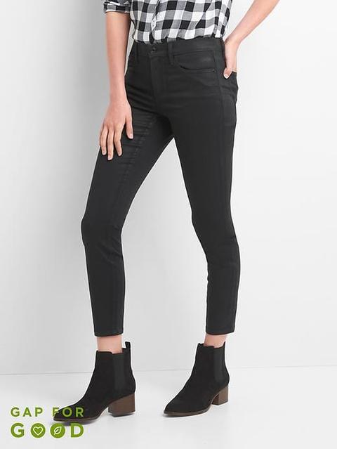 Mid Rise True Skinny Ankle Jeans In Coated Black