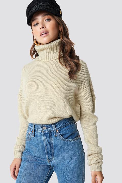 Na-kd Folded Oversize Short Knitted Sweater - Beige