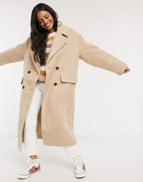 Asos Design Oversized Brushed Coat In Camel-neutral