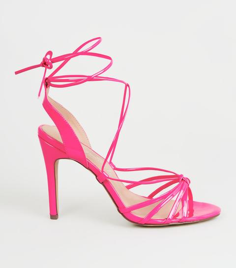 Pink Patent Strappy Stiletto Heels New 