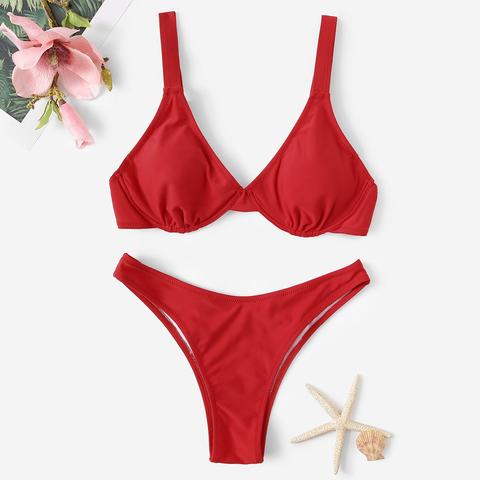 Set Bikini Con Volant E Taglio Alto