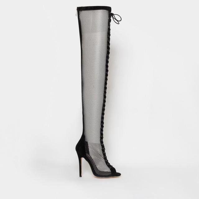 mesh thigh high heels