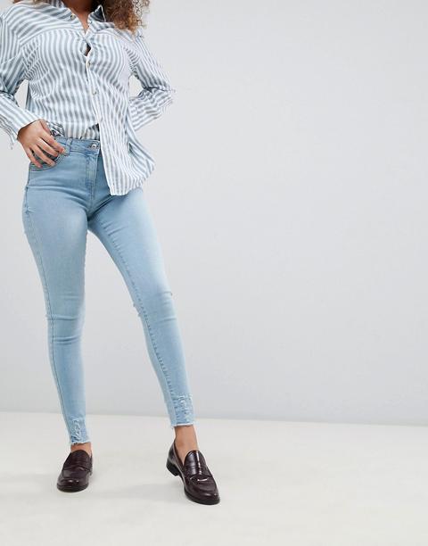 Parisian Frayed Hem Skinny Jeans - Light Blue