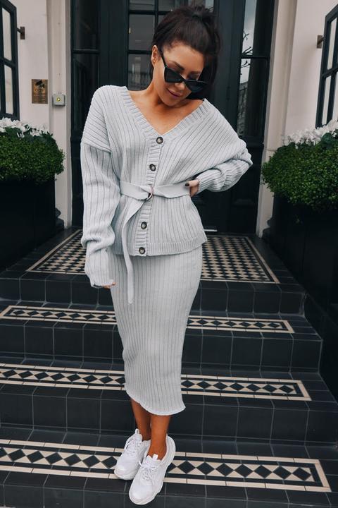 Grey Skirts - Lorna Luxe 'no Regrets' Ribbed Grey Midi Skirt