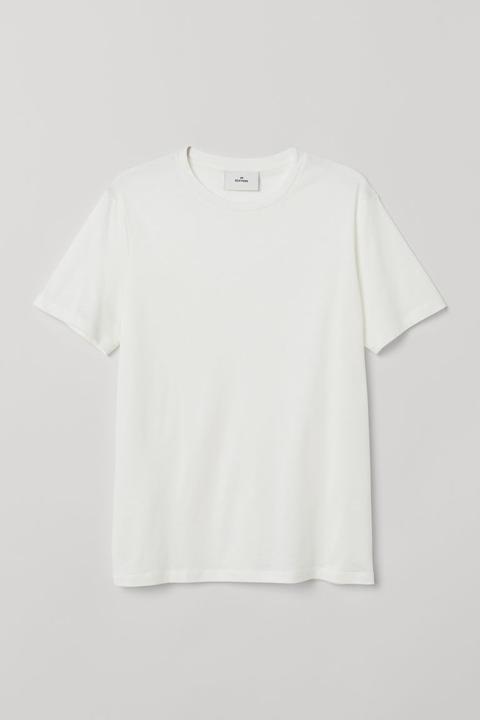H & M - T-shirt In Cotone E Seta - Bianco