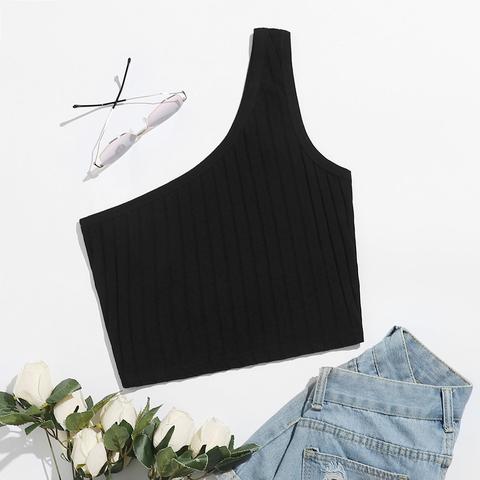 One Shoulder Rib-knit Crop Top
