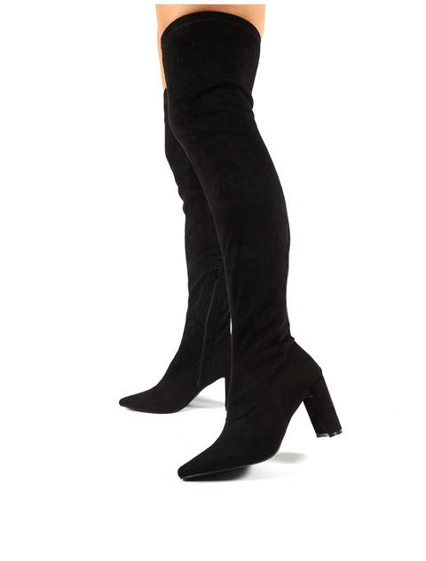 Scorch Black Faux Suede Over The Knee Heeled Boots