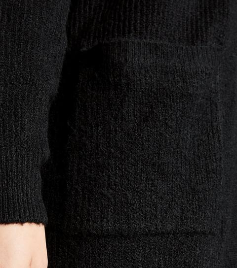 Black Ribbed Long Sleeve Longline Cardigan New Look
