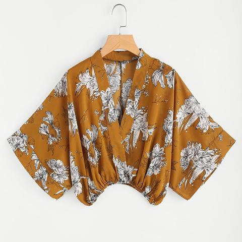 Camicetta Floreale Con Maniche Kimono