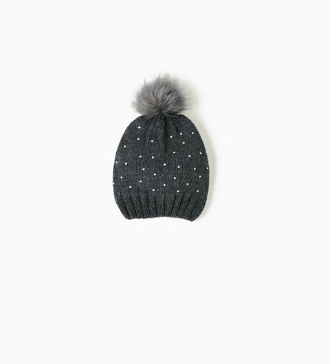 Berretto Perle Pompon Finto Pelo