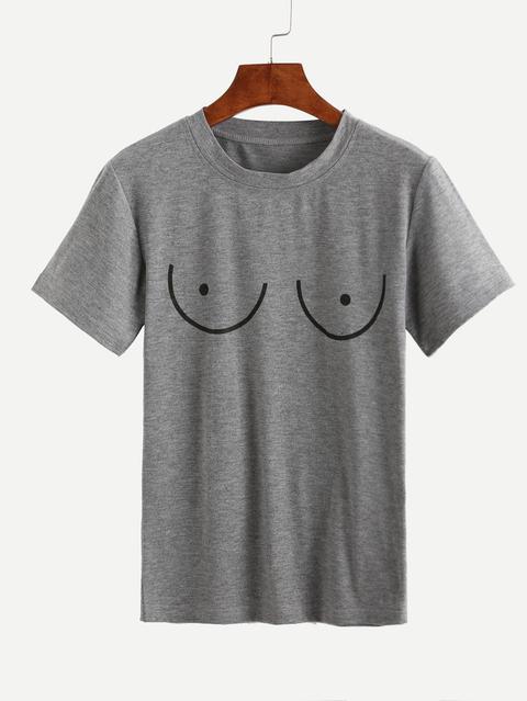 Grey Boobs Print Funny T-shirt