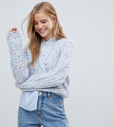 Pull & Bear Cable Knitted Sweater In Blue - Blue