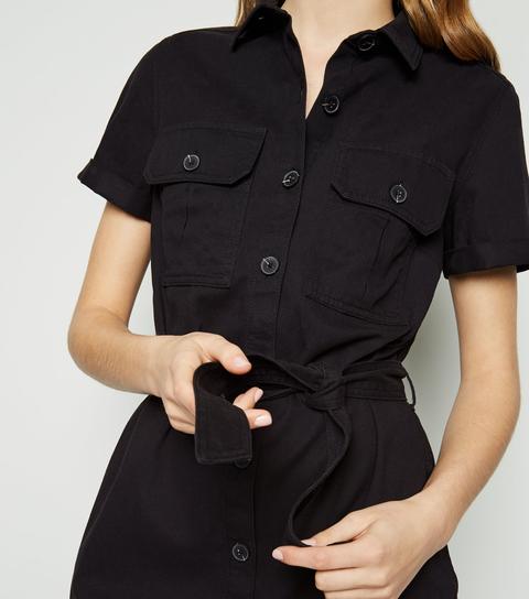 black shirt dress short sleeve