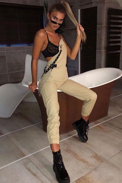 Nude Woven Leather Eyelet Detail Cuffed Dungarees - Sigrid