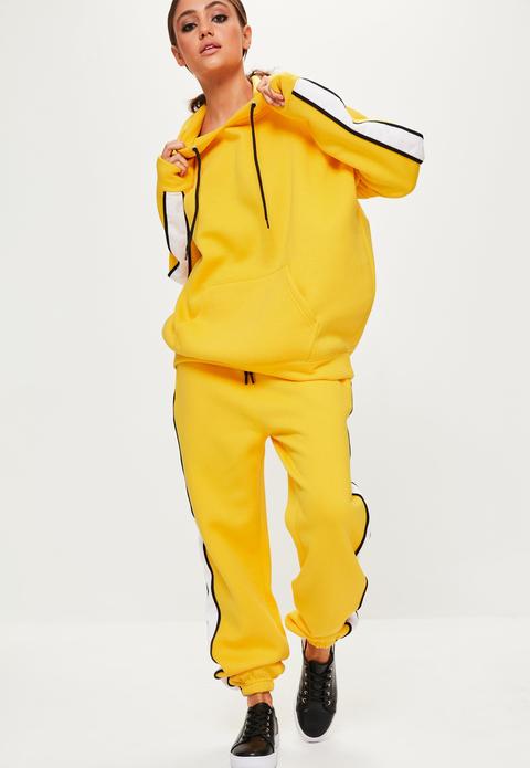 Yellow Oversized White Binding Tracksuit Hoodie