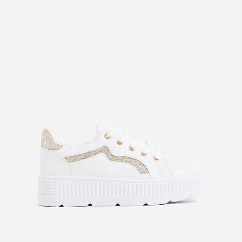 Ren Gold Glitter Detail Chunky Sole Trainer In White