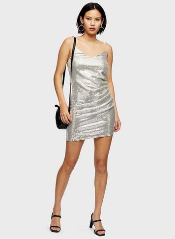 Womens Gold Sequin Slip Dress, Gold