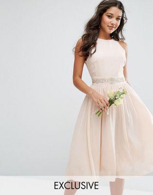 Tfnc Wedding - Vestito Midi Decorato Con Gonna A Ruota - Rosa