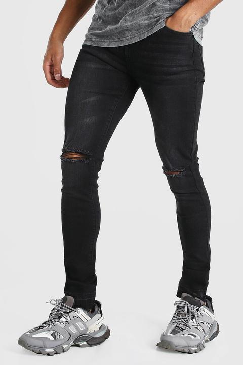 Mens Grey Skinny Fit Jean With Knee Rips, Grey