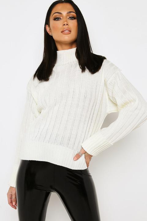 Cream High Neck Knitted Jumper