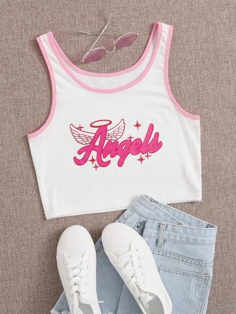 Angel Graphic Ringer Tank Top