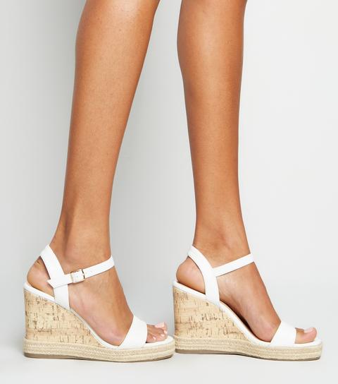 White Suedette 2 Part Cork Wedges New Look Vegan