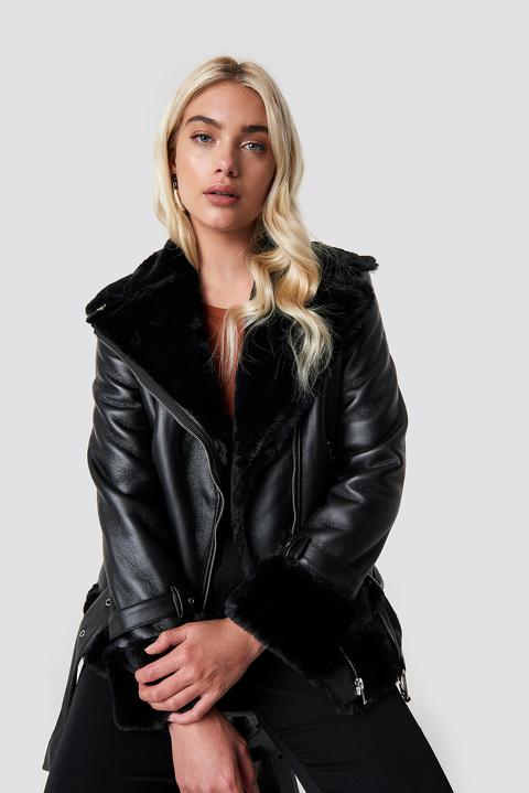 Oversized Padded Biker Jacket Schwarz