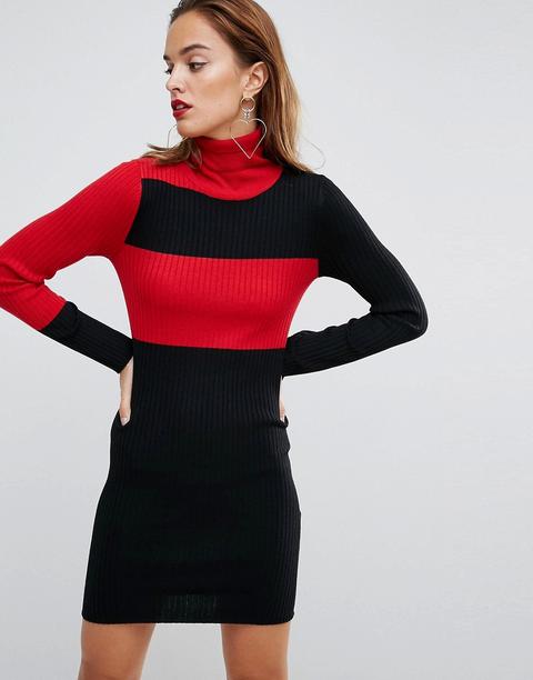 Asos - Vestito In Maglia Con Collo Alto A Blocchi Di Colore - Nero