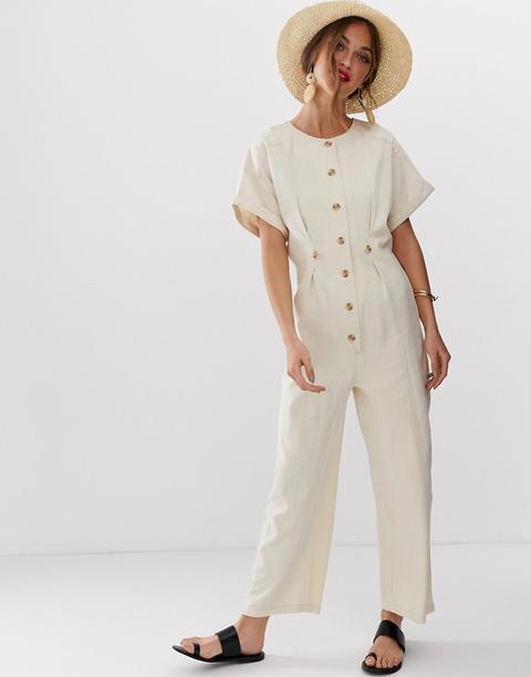 Asos Design Denim Relaxed Boilersuit In Off White