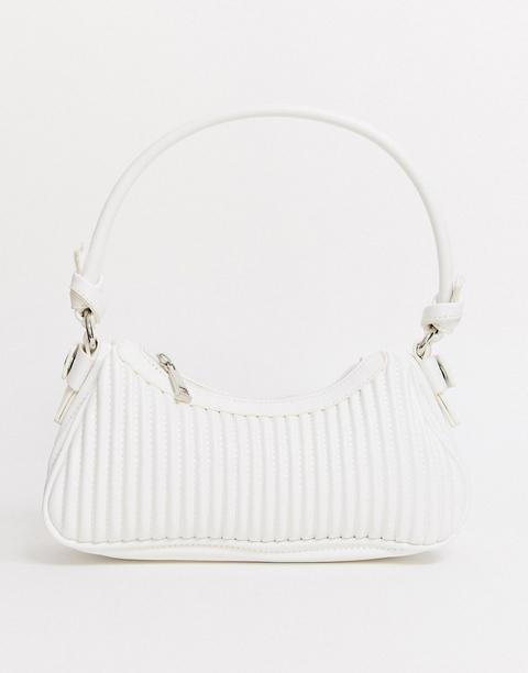 Asos Design Pleated 90s Shoulder Bag In Off White Pu