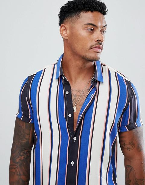 Camisa Azul A Rayas De Corte Estándar De Asos Design