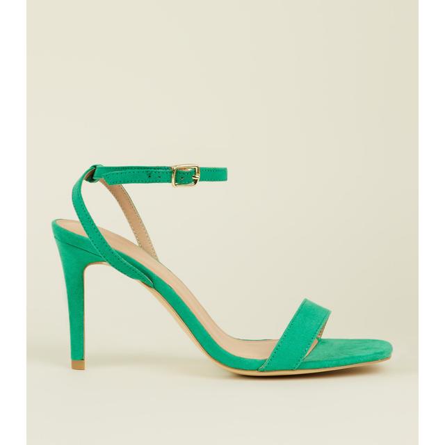 Green Suedette Strappy Square Toe Heels 