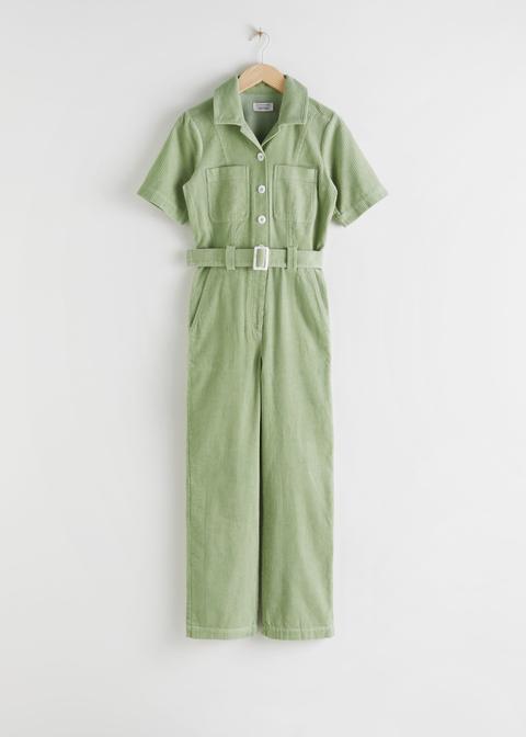 Corduroy Buckle Belt Jumpsuit