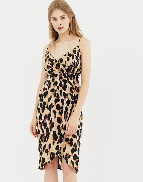 Vestido Camisola Con Estampado De Leopardo Y Parte Delantera Cruzada De Qed London