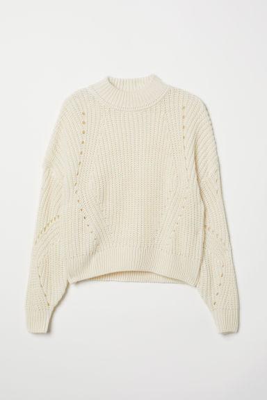 H & M - Pullover In Maglia A Coste - Bianco