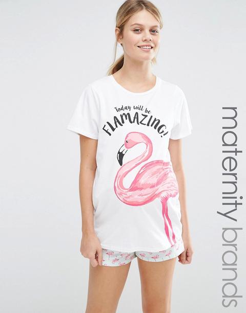 Pijama Con Pantalones Cortos Por Debajo Del Vientre Y Camiseta Con Estampado De Flamencos De New Look Maternity