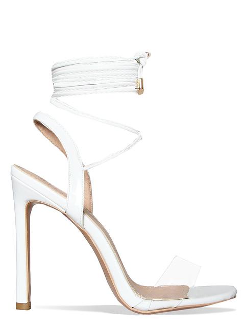 Ella White Clear Lace Up Heels