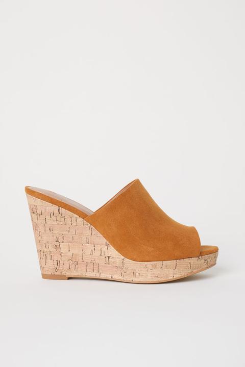 Pantoletten Mit Keilabsatz - Orange - Damen