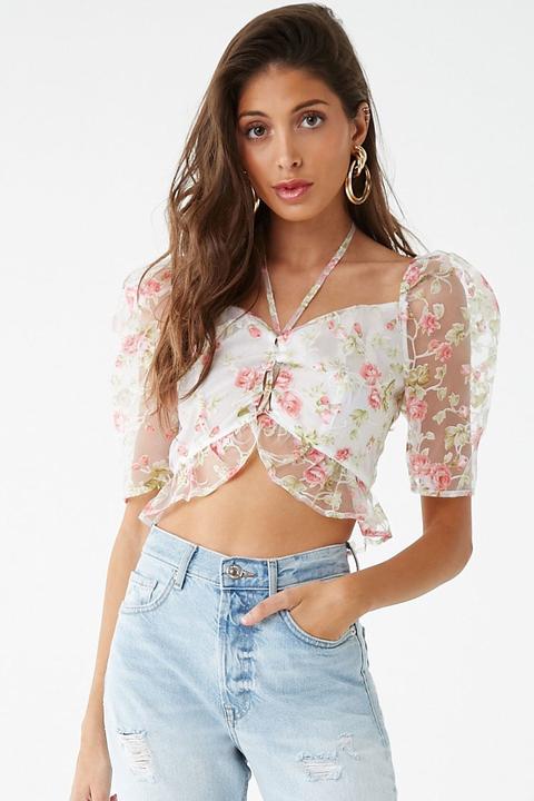 Sheer floral cheap crop top