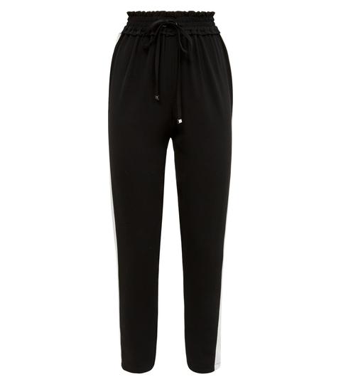 Black Side Stripe Drawstring Trousers New Look