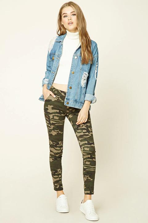 Zippered Camo Print Pants