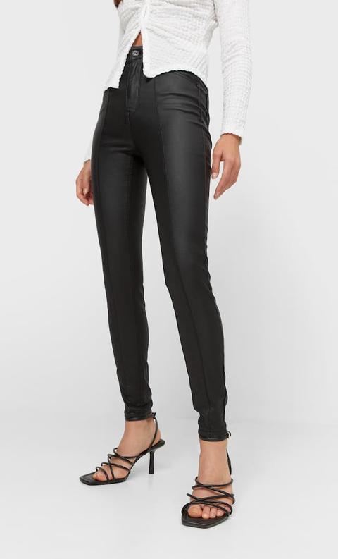 Stradivarius Pantalon Skinny Enduit Noir 36