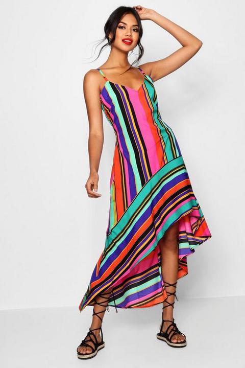 Asymmetric Bold Stripe Maxi Dress