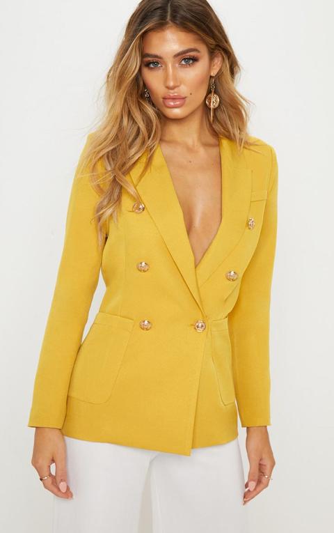 Mustard Double Breasted Military Blazer