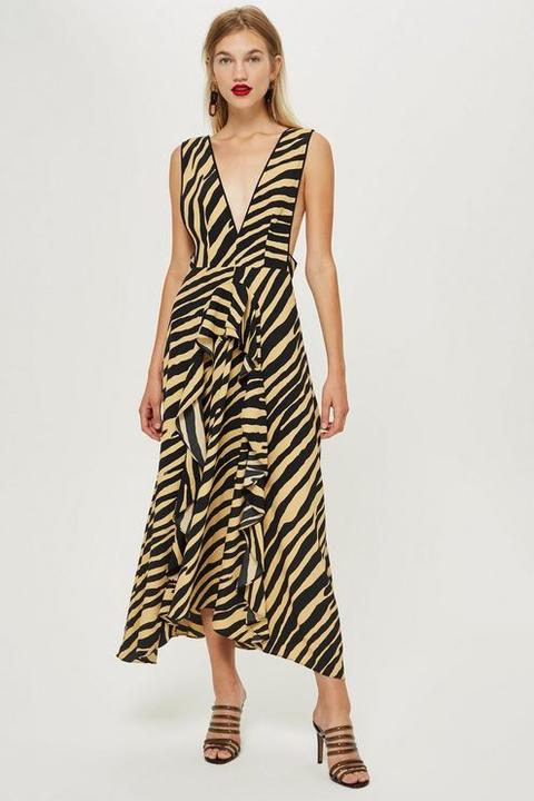 Womens Zebra Print Pinafore Dress - Sand, Sand